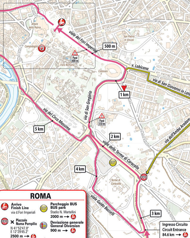 Giro d'Italia 2023 - parcours laatste km etappe 21